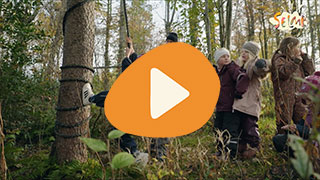 Flere barn som leker ute i skogen